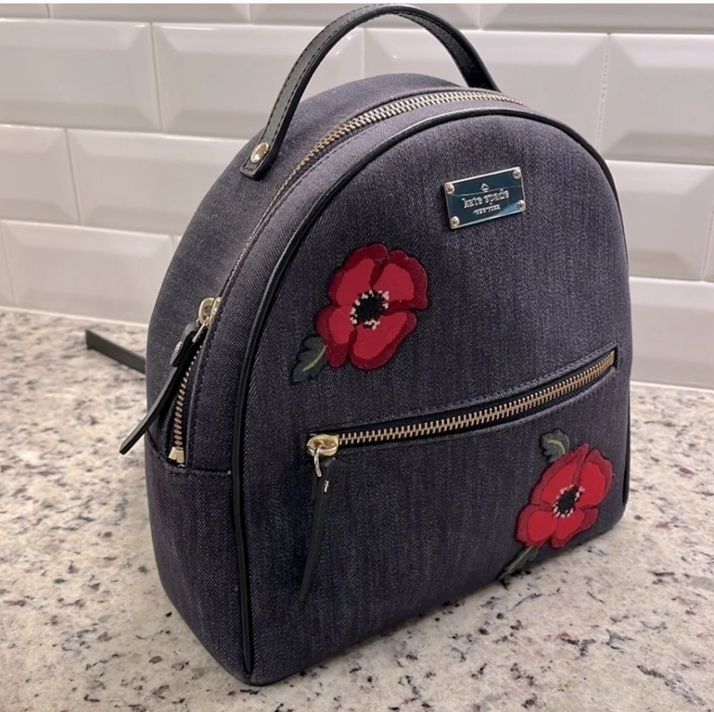 Kate Spade Black Backpack Red Floral Design